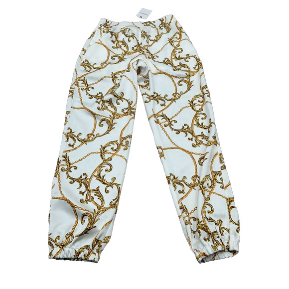 NWT Generation Love Capri Chain Print Satin Jogger in‎ Gilded Chain White Size S